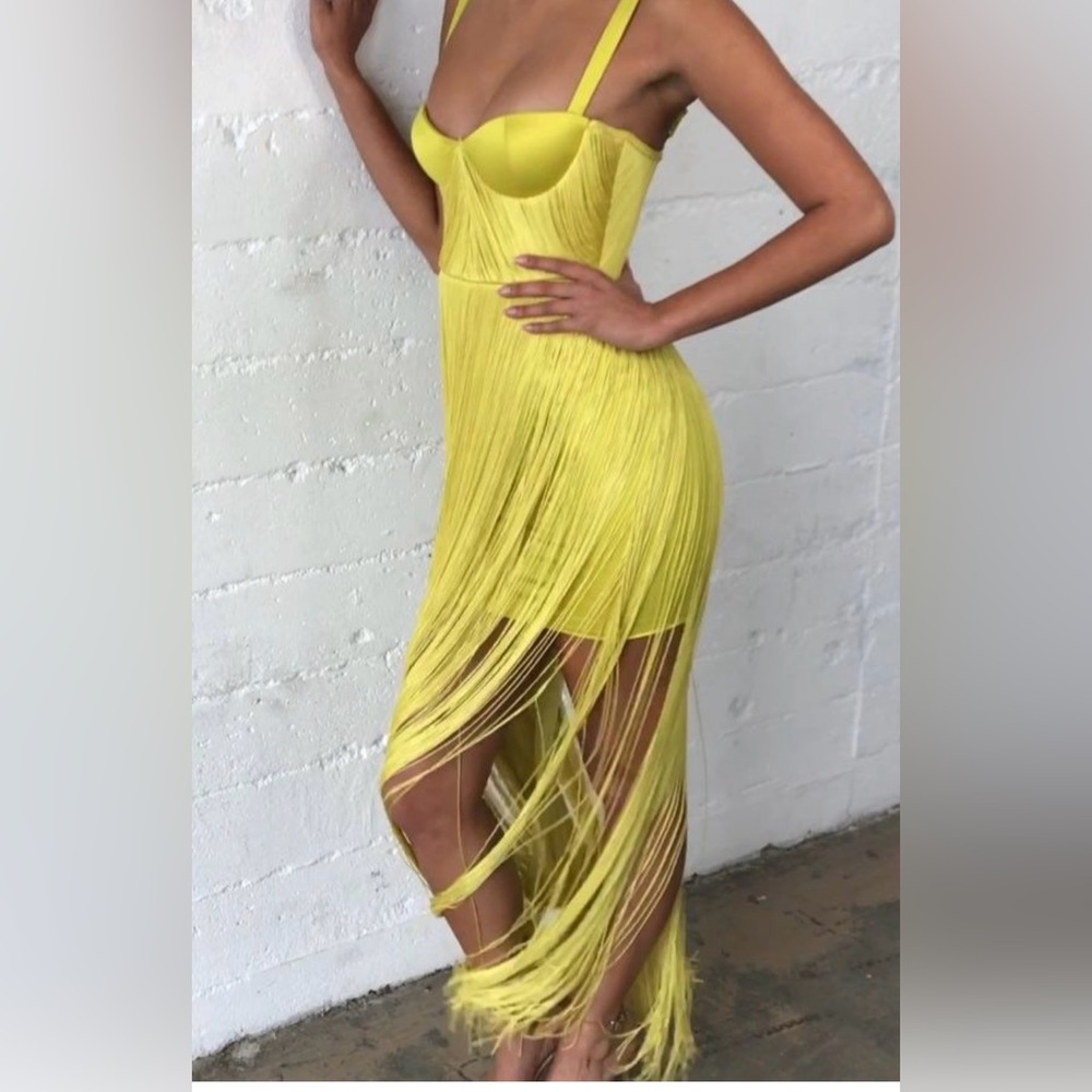 House of CB Yellow Sweetheart Slit Gown - Picture 9 of 9